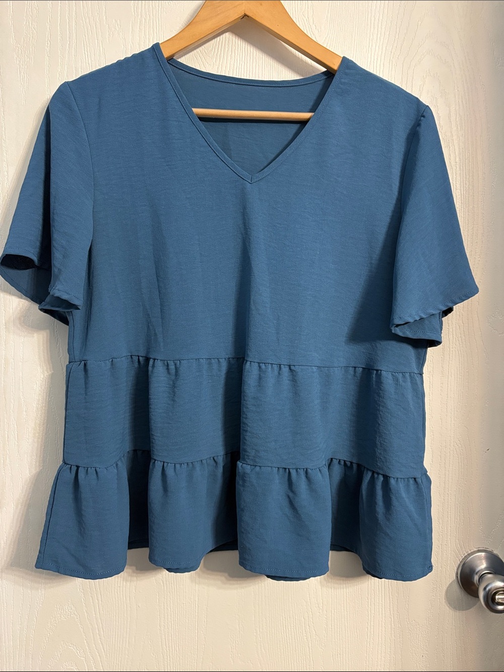 SHEIN Slate Blue V-Neck Tiered Short-Sleeve Tunic Top